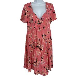 Torrid Mini Challis Shirred Short Sleeve Peach Floral Dress Size L